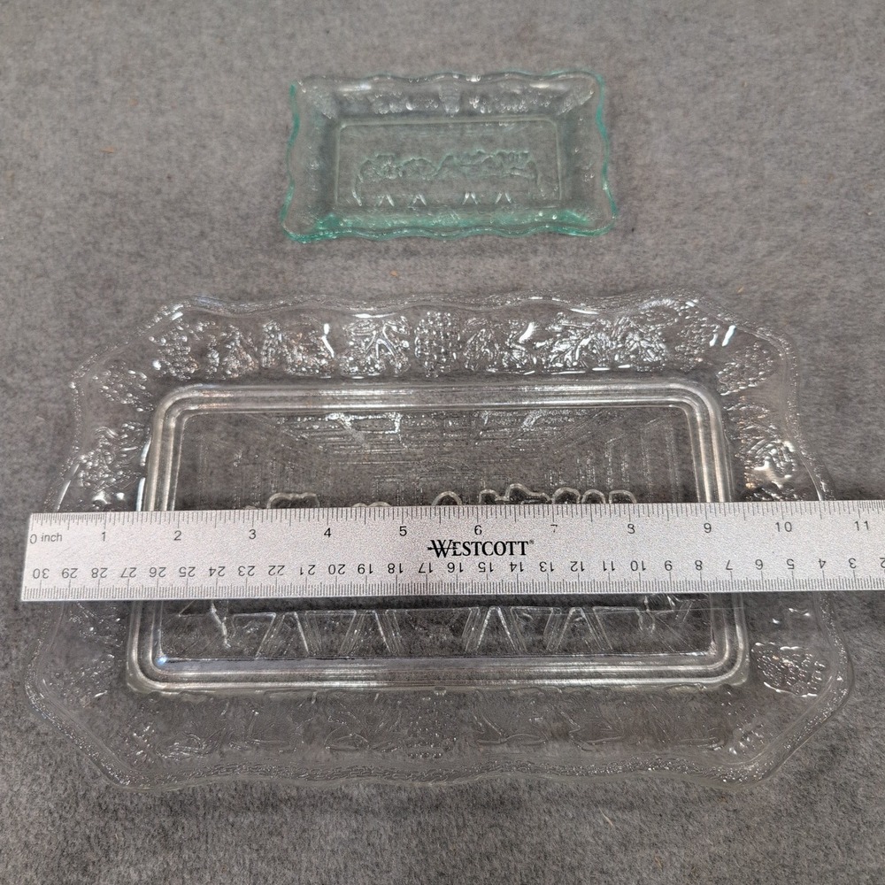 Tiara Indiana Glass Last Supper Bread Tray and Trinket Dish Set Clear Green - Picture 5 of 7